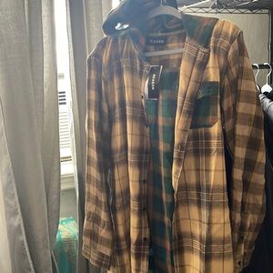 Reason long sleeve flannel plaid with hoody
